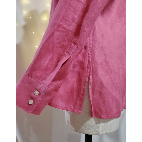 Talbots Pure Irish Linen V Neck Collared Button Up Shirt Womens Size 10P Pink - Picture 5 of 8